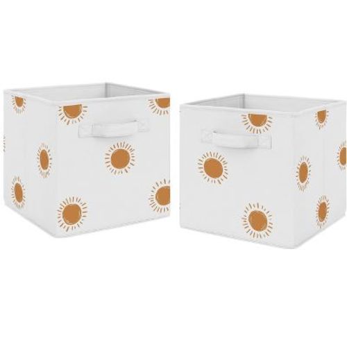 Sweet Jojo Designs Boy Or Girl Gender Neutral Unisex Set Of 2 Kids' Decorative Fabric Storage Bins Boho Sun Orange And White