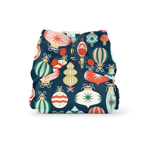 Esembly Cloth Diaper Outer, Waterproof Cloth Diaper Cover, Swim Diaper, Leak-Proof and Breathable Layer, Reusable with Snap Closure – Limited Edition Holiday Print, Ornament, Size 2 (18-35lbs)