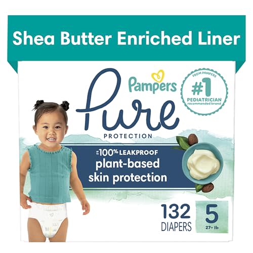 Pampers Pure Protection Diapers - Size 5, One Month Supply (132 Count), Hypoallergenic Premium Disposable Baby Diapers