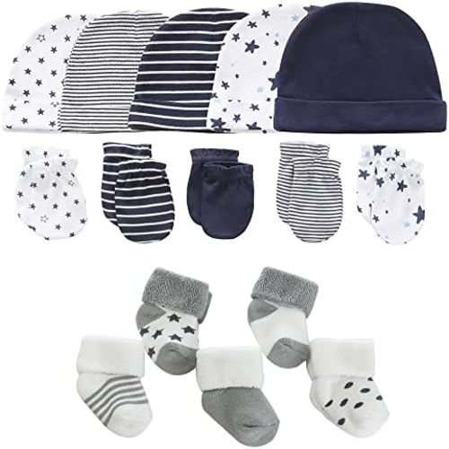 Baby Caps Mittens and Thick Warm Socks Cotton Newborn Essentials Accessories (Hats+Gloves+Terry Socks),0-6 Months