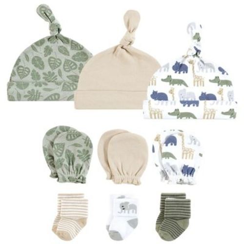 Hudson Baby Caps, Mittens And Socks Set, Wild Leaf Safari, 0-6 Months