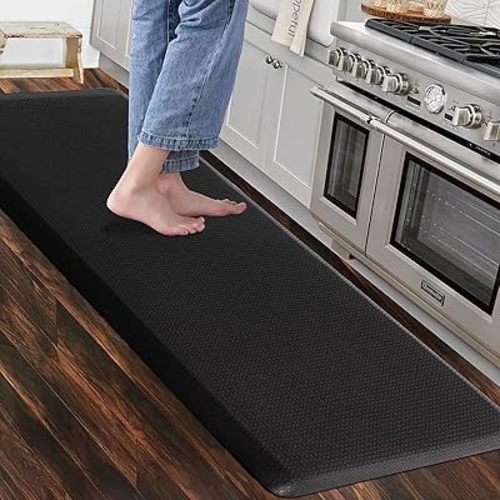 Carvapet Anti-Fatigue Kitchen Mat 17.3"x60" – Cushioned Comfort Floor Mat, Waterproof Non-Slip Standing Desk Rug, Heavy Duty PVC Foam Ergonomic Mat for Home, Kitchen, Office, and Laundry, Black