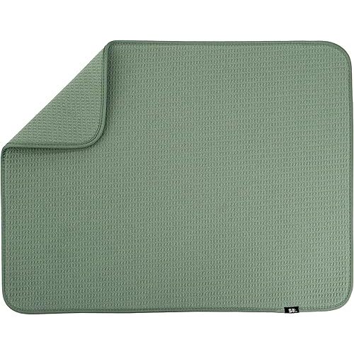 S&T INC. Dish Drying Mat XL, Highly Absorbent Microfiber Kitchen Counter Mat, Dish Drying Pad for Dishes, Utensils, Pots and Pans, Extra Large 18" x 24", Green