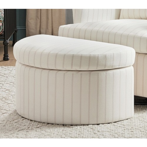 Chris Loves Julia Upholstered Ottoman- Natural Performance Double Stripe