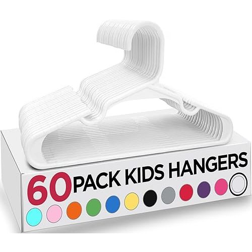Utopia Home 60 Plastic Kids Hangers for Clothes - Durable and Slim Baby Hangers - Space Saving Children's Hangers for Clothes - All Purpose Garment Trouser Skirt Bar Toddler Hangers (White)