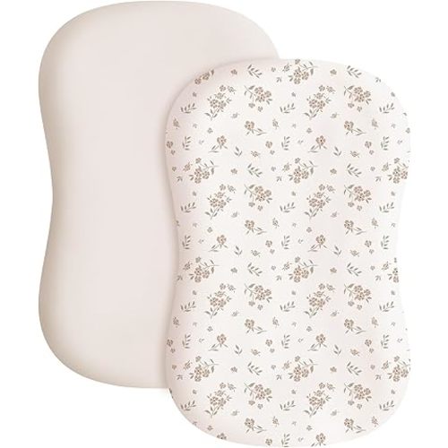 Konssy 2 Pack Baby Lounger Cover, Stretchy and Soft Newborn Lounger Cover, Infant Lounger Slipcover for Boys Girls, Covers Only (Blossom,Cream)