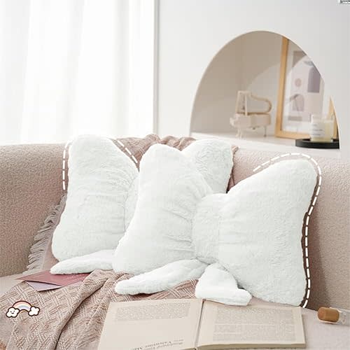 2Pack Bow Throw Pillow Soft Plush Aesthetic Bow Shaped Pillow for Sofa Backrest Decor