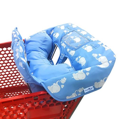 Soft Pillow Attached 2-in-1 Shopping Cart and High Chair Cover for Baby~ Cotton Padded~Fold'n Roll Style~Portable with Free Carry Bag (Blue)