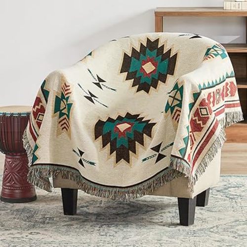 Touchat Native American Blanket Boho Throw Blanket for Sofa and Bed, Mexican Decorative Farmhouse Blanket, Southwest Decor Woven Blankets, Aztec Throw Blankets Bohemian with Tassel(Brown,50×60 inch)