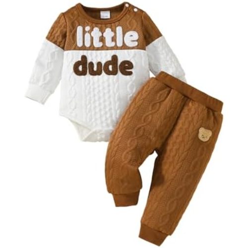 Newborn Baby Boy Outfit Knitted Long Sleeve Romper and Pants Set Infant Fall Winter Clothes