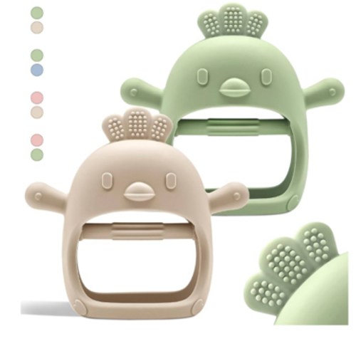 2 Pack Baby Teething Toys for 0-6 & 6-12 Months, Food Grade Silicone Teething Mitten Anti-Drop Wrist Hand Teether, BPA Free, One-Piece, CPC Certified Baby Chew Toys for Sucking Needs