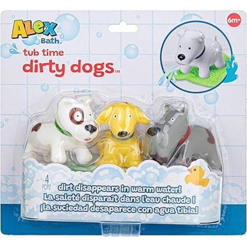 ALEX: Dirty Dogs Bath - Bathtime Water Toys, 3 Dog Figures to Clean, Magic Dirt Spots Disappear in Warm Water, Kids-Toddlers-Babies Ages 6 mo+
