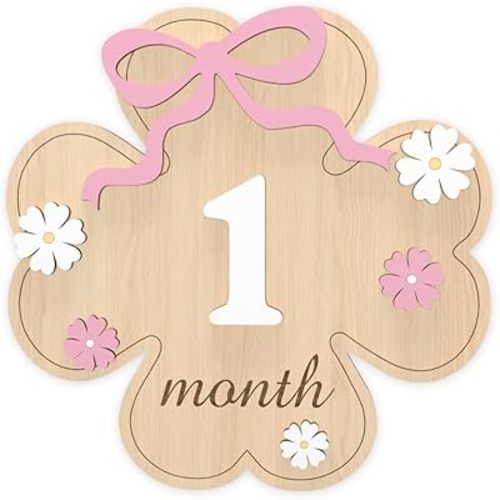 Baby Monthly Milestone Signs, Wooden Month Signs for Baby First Year Photos, 1-12 Month Baby Milestone Board with Numbers, Newborn Photo Props, Monthly Baby Milestone Signs, Lucky Clover Design (M4)