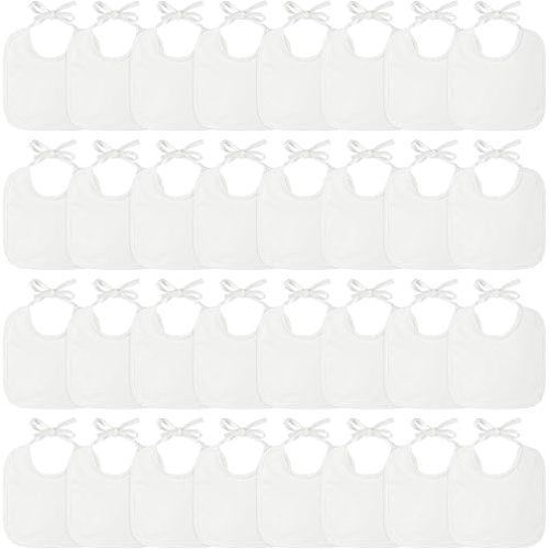 Panitay 40 Pack Solid White Feeder Bibs Cotton Baby Bibs for Feeding DIY Baby Shower Games Gender Reveal Party