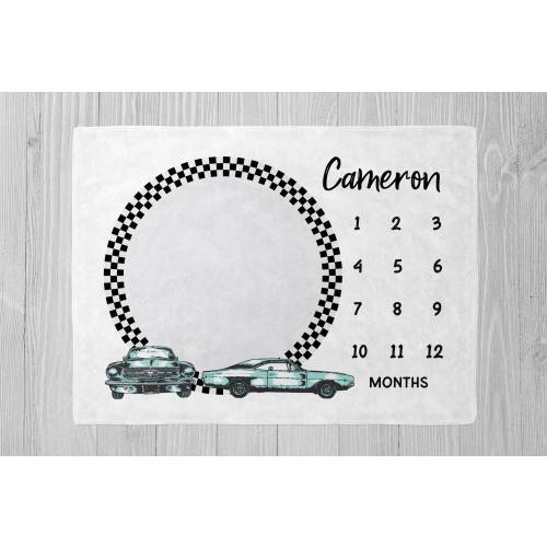 Car Milestone Blanket, Baby Boy Milestone Blanket, Baby Shower Gift, Custom Baby Boy Blanket, Personalized Car Baby Blanket, Vintage Cars