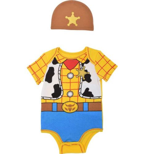 Disney Pixar Toy Story Woody Newborn Baby Boys Cosplay Bodysuit Hat and Bib 3 Piece 0-3 Months