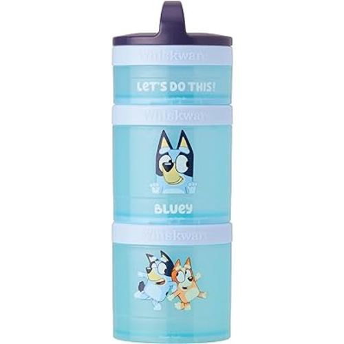 Whiskware Bluey Stackable Snack Containers for Kids and Toddlers, 3 Stackable Snack Cups for School and Travel, Bluey and Bingo, Let’s Do This!