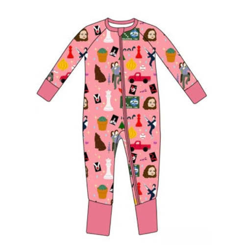 Hoa Hoa Hoa bamboo zippered footie! (PINK)