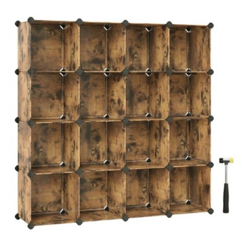SONGMICS DIY 16 Cube Storage Organizer Shelf Cabinet Bookshelf Bookcase Rustic Brown