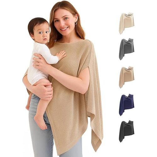 Breathable Nursing Cover for Breastfeeding – Soft Privacy Poncho, Multi-Use Nursing Shawl, Portable Baby Feeding Cover for Moms – Lightweight, Stretchy, Machine Washable - Nude