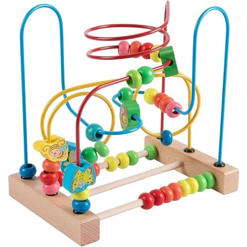 Joqutoys Bead Maze Toy for 1 2 3 Year Old Kids, Wooden Colorful Roller Coaster Circle Toys, Early Educational Toys for Toddlers, First Birthday Gifts for Boys Girls