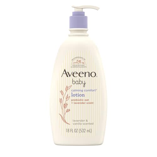 Aveeno Baby Calming Comfort Moisturizing Body Lotion with Relaxing Lavender & Vanilla Scents, Non-Greasy Baby Lotion, Nourishing Prebiotic Oatmeal, Paraben- & Phthalate-Free, 18 fl. oz