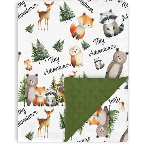 Baby Blankets for Girls Boys 30" x 40", Soft Double Layer Minky Blanket with Dotted Fleece Back, Nursery Bed Receiving Quilt Newborn Infant Toddler Shower Gift Forest Animals Adventure Theme
