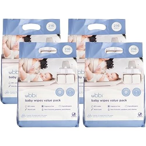 Ubbi Fragrance-Free Baby Wipes, 99% Water Based, Plant Based Wipes, Hypoallergenic for Sensitive Skin with Chamomile, Vitamin E & Aloe, EWG Verified, 12 Pack (864 Wipes Total)