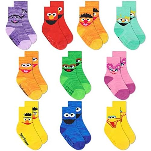 Sesame Street Toddler Socks with Grippers, Non Slip Socks for Kids