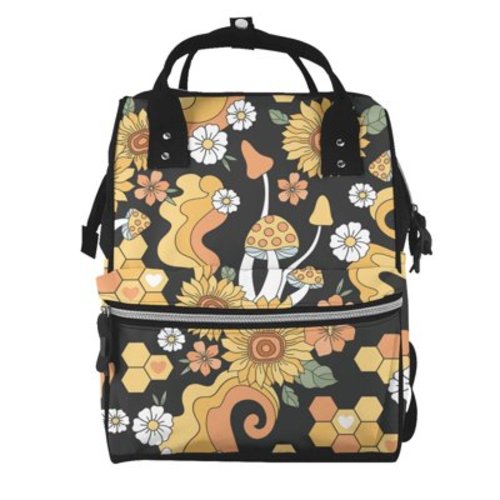 Adobk Mushrooms Honeycomb Print Mummy bag Diaper Tote Bags Larger Capacity Nappy Bag,Waterproof Mummy Backpack for Mom, Outdoor, Travel