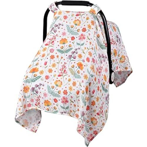 Metplus Muslin Carseat Cover for Babies,Breathable Infant Carseat Cover Lightweight Baby Carrier Cover for Girls Boys, Fit Spring Summer/Hot Days/Warm Weather