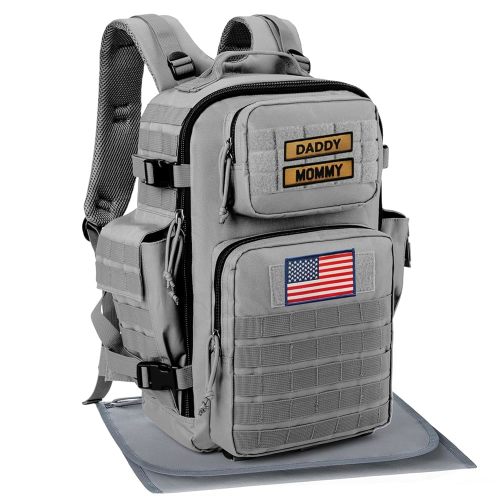 SHARKMOUTH Baby Diaper Bag for Dad - Large Military Daddy Gear Backpack with Changing Pad for Travel Camping Hiking - Newborn Baby Shower Gifts Gray