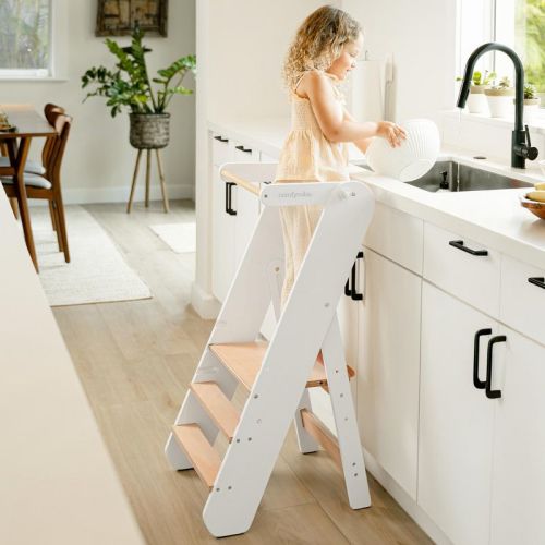 Comfy Cubs Kids Step Stool for Ages 3+, 3 Height Adjustable Toddler Tower for Kitchen Sink & Bathroom Access - White