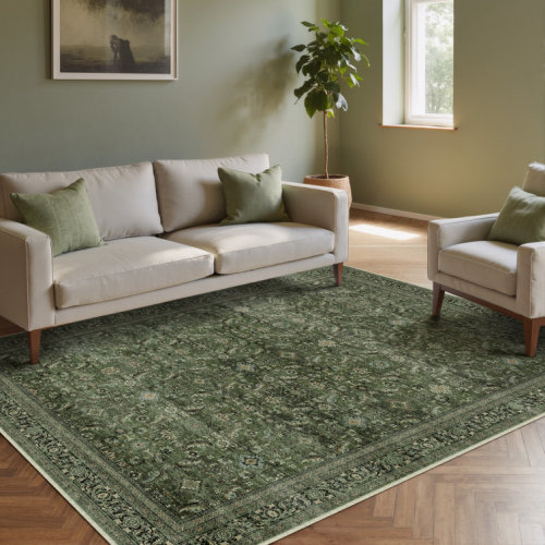 Goudeau Vintage Green Area Rugs For Living Room With Non-Slip Backing