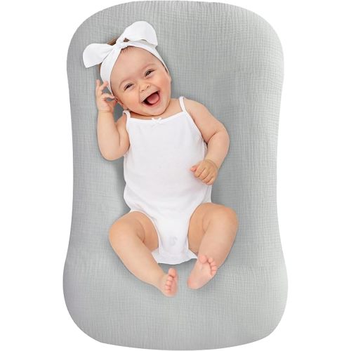 UBBCARE Muslin Baby Lounger Cover, Baby Nest Sleeper Cover for Baby Boys and Girls, Washable Slipcover Fit Infant Lounger, Organic Lounger Cover for Newborn - Grey