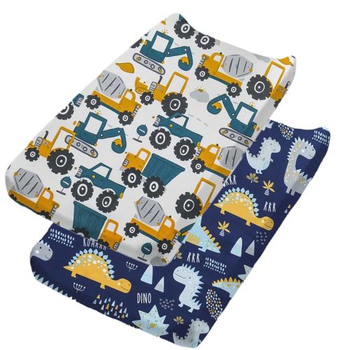 2 Pack Changing Pad Cover for Girls Boys, Ultra Soft Breathable Cotton, Baby Diaper Change Table Pad Covers (32"x16", Dinosaurs Car)