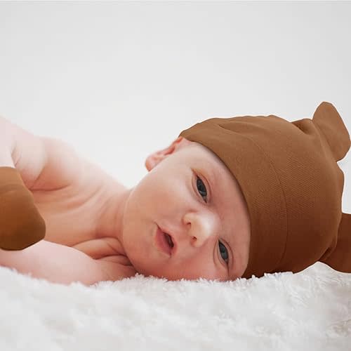 Toulite 10 Set Newborn Baby Socks Hat and Mittens Soft Ankle Sock Newborn Beanie Mitten for Boys Girls Infant