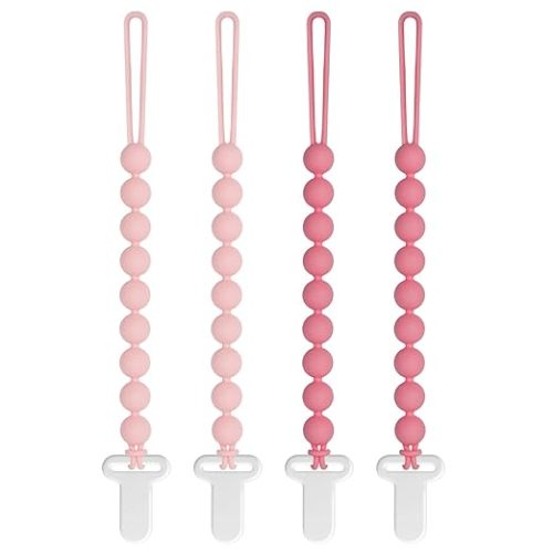 Pacifier Clips Baby Girls - Draklary 4 Pack Paci Clip Silicone Soothe Baby Binky Holder for Newborn Essentials Shower Birthday Gift