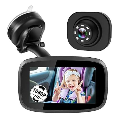 DoHonest Baby Car Camera for Backseat: HD 1080P Easy Setup Carseat Camera Rear Facing Infant - Crystal Night Vision 360° Rotating Car Baby Monitor for 2 Kids - V33