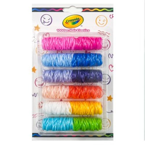 Crayola Girls Hair Ties, Polyband Elastic Ties; Assorted Colors, Medium Size, 1000 Count