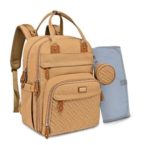 BabbleRoo Diaper Bag Backpack for Stylish Parents, Spacious Baby Bag, Versatile Baby Diaper Bag, Light Brown, 1 pc