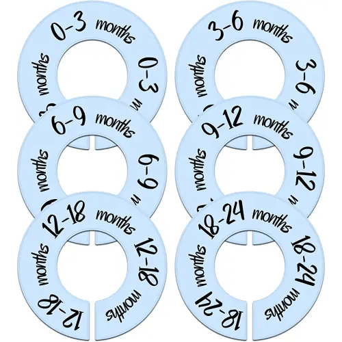 Pro Goleem Baby Closet Dividers Blue Baby Closet Organizer for Nursery Baby Clothes Size Age Dividers Fits 1.5" Rod 6 PCS