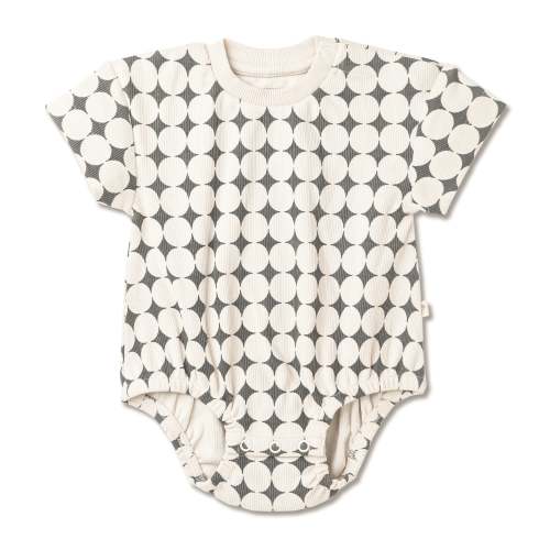 organic short-sleeve bubble romper // mod dots