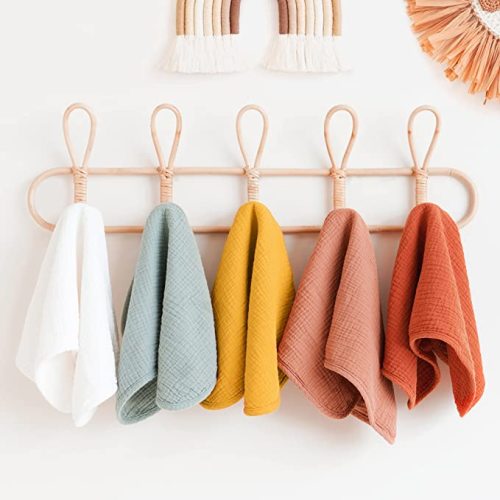Konssy Muslin Baby Burp Cloths Sets for Unisex - 6 Pack for Newborn in Bright Color