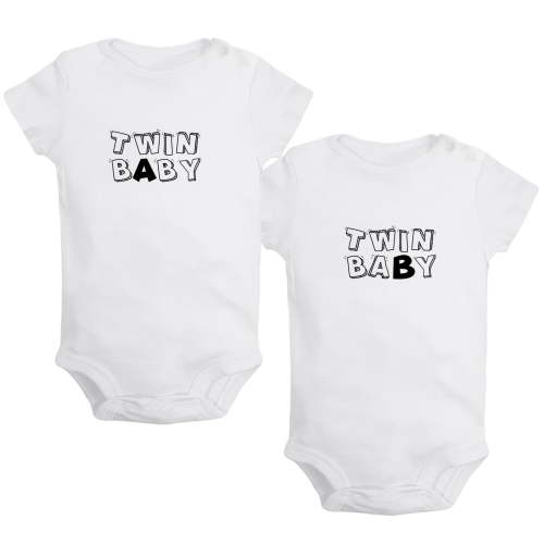 iDzn Pack of 2, Twin Baby A & Twin Baby B Funny Rompers For Babies, Newborn Baby Unisex Bodysuits, Infant Jumpsuits, Toddler 0-24 Months Kids One-Piece Oufits