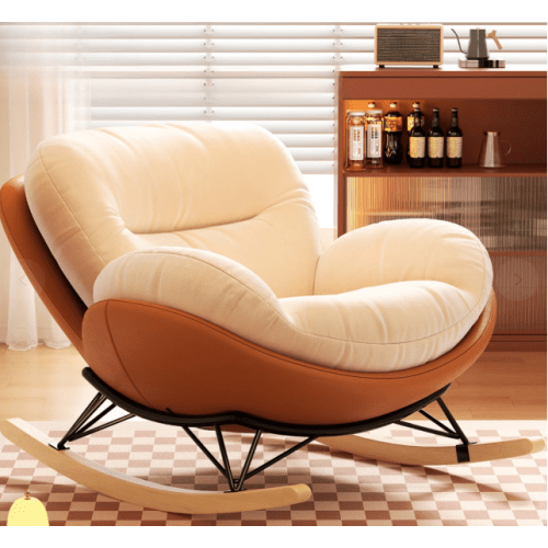 Tangerine Color Simple Upholstered Padded Rocking Chair, Orange, Rocking Chair