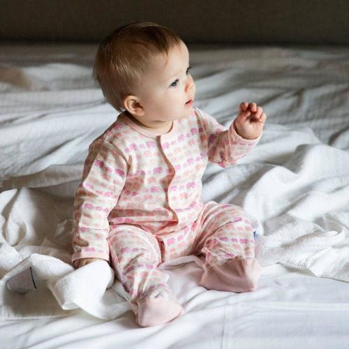pink dancing elephants organic cotton magnetic footie