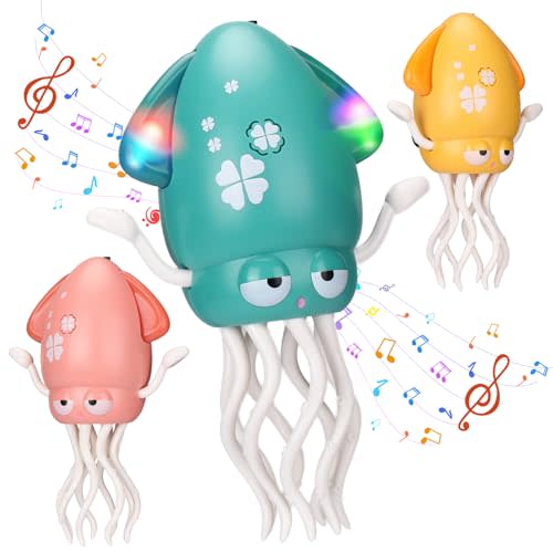 Magic Electric Dancing Octopus Toy with Led Light and Music,Playful Automatic Evasion Crawling Dancing Octopus with Fishing Rod,Smart Tentacle Explorer Dancing Squid Toy Tummy Time Baby Toys,Green