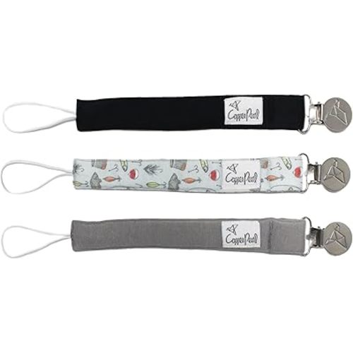 Copper Pearl Pacifier Clip 3-Pack: Premium Knit Binky Clips for Baby Girls and Boys - Stylish Stainless Steel Pacifier Holder Clip - Baby Pacifier Clips for No More Floor Drops - Trout
