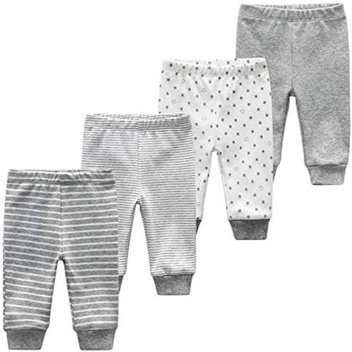 Unisex Newborn Baby Cotton 4-Pack Pants Embroidery Pringting Casual Leggings 0-24 Months for Boys and Girls